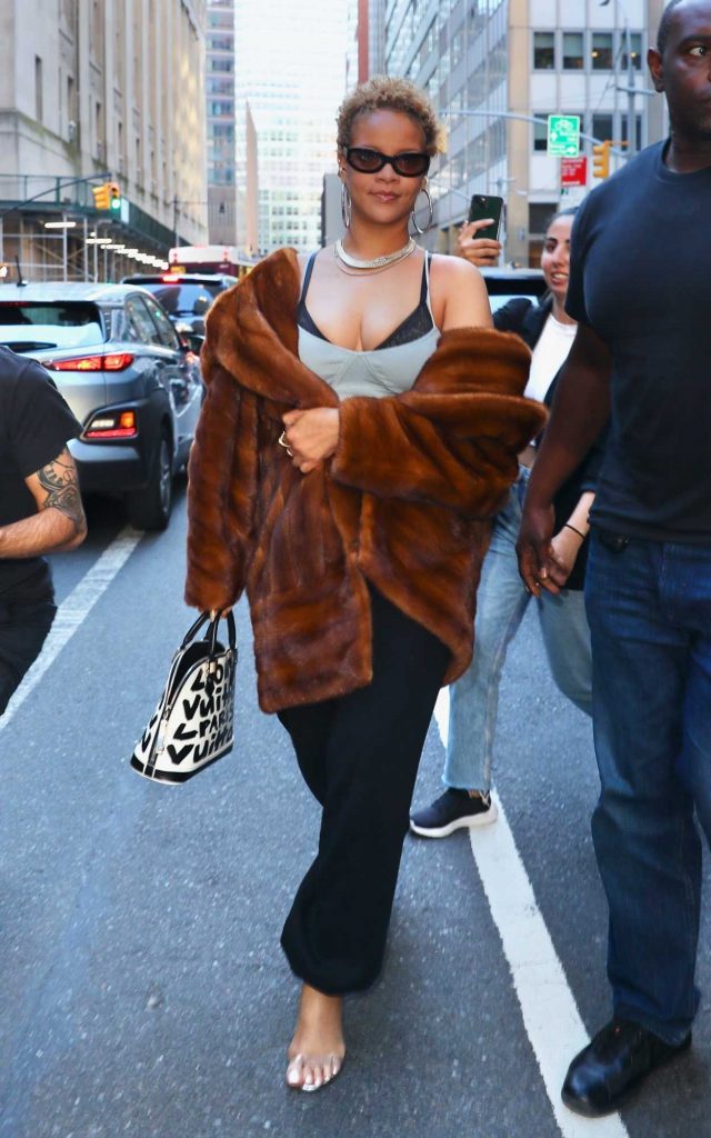 Rihanna in a Tan Fur Coat