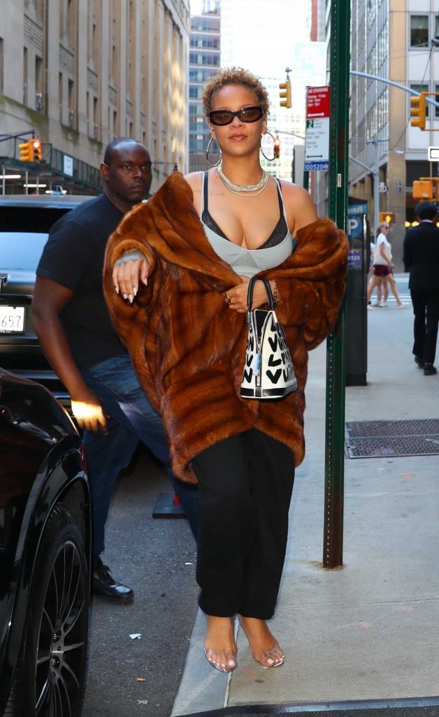 Rihanna in a Tan Fur Coat