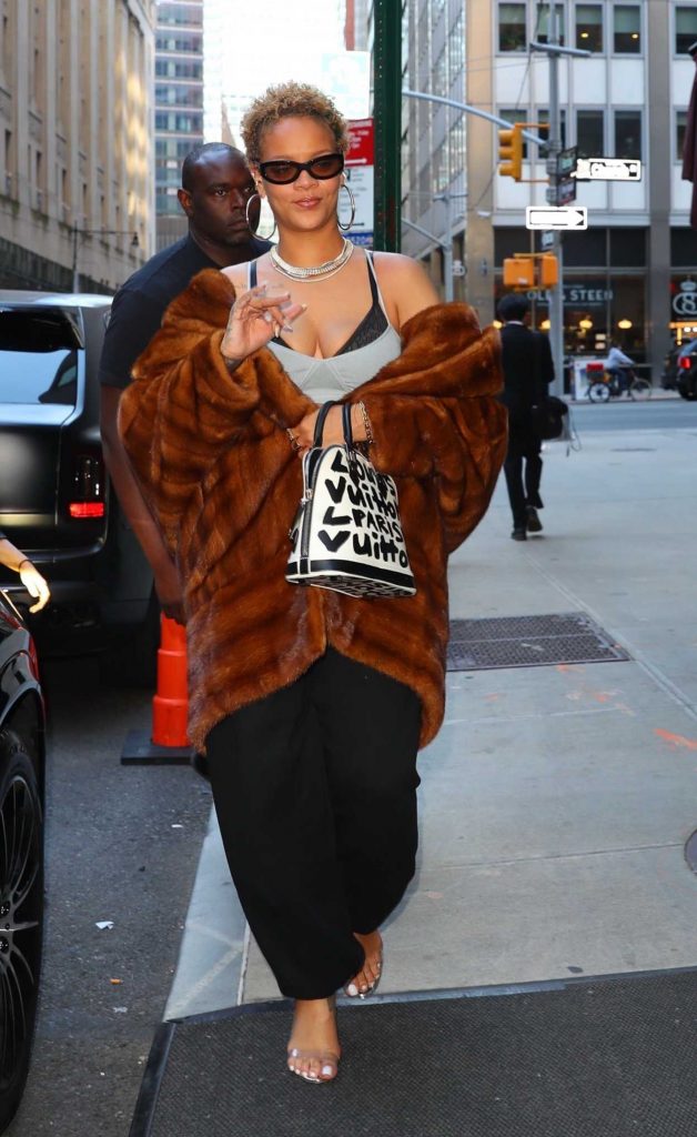 Rihanna in a Tan Fur Coat