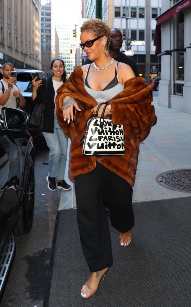 Rihanna in a Tan Fur Coat