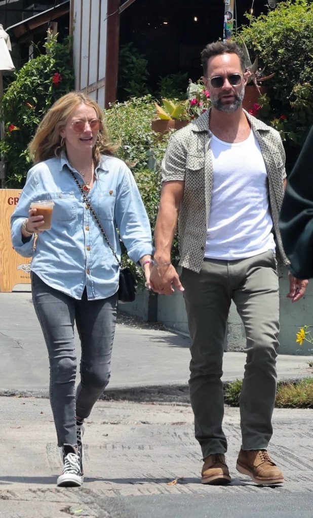 Becki Newton in a Blue Denin Shirt