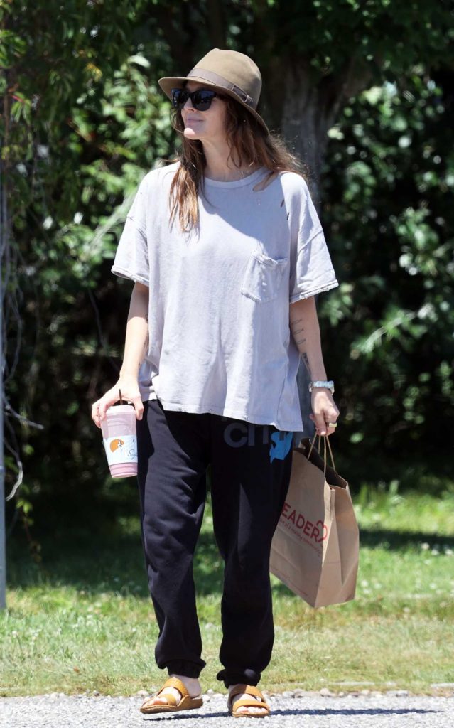 Drew Barrymore in a Grey Tee