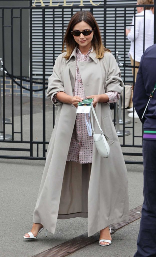Jenna Coleman in a Beige Trench Coat
