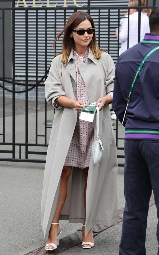 Jenna Coleman in a Beige Trench Coat