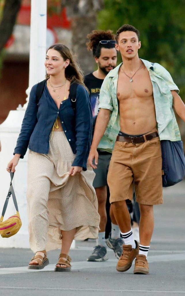 Madelyn Cline in a Beige Skirt