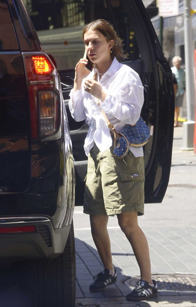 Millie Bobby Brown in an Olive Shorts