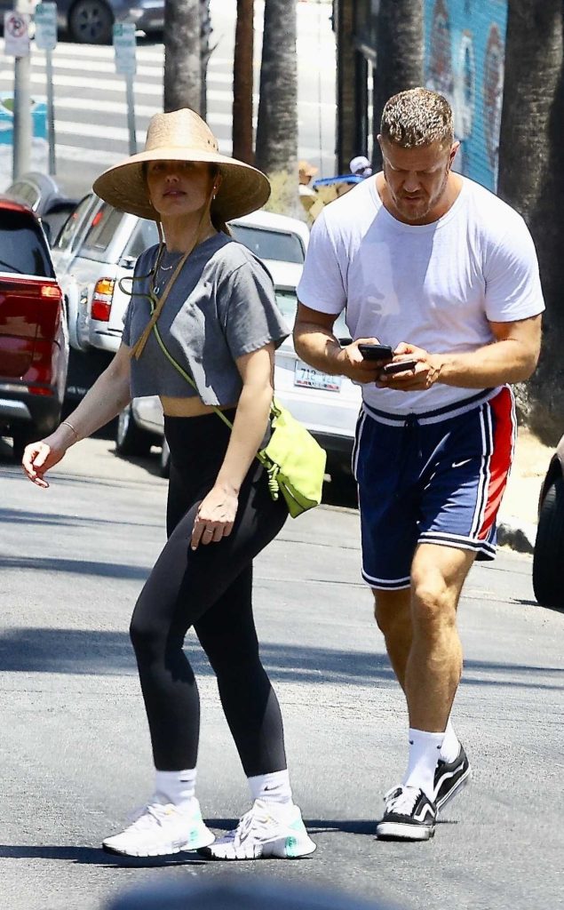 Minka Kelly in a Grey Cropped Tee