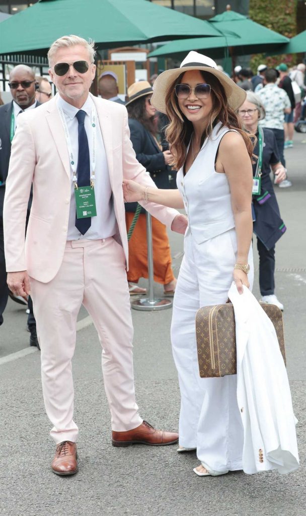 Myleene Klass in a White Pantsuit