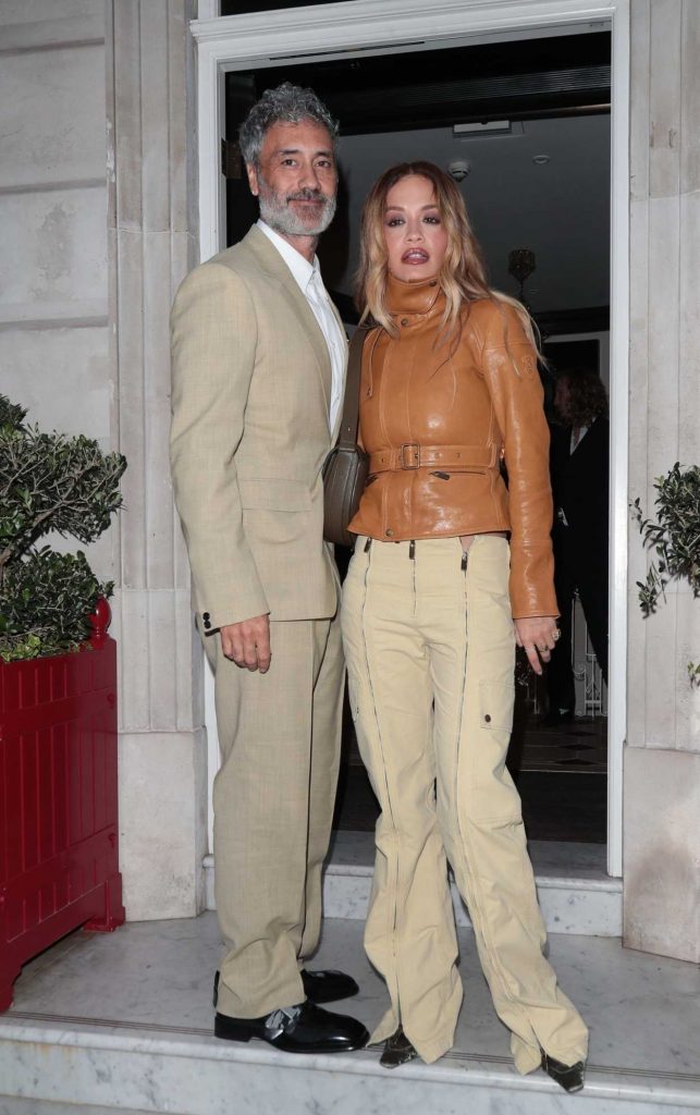 Rita Ora in a Tan Leather Jacket