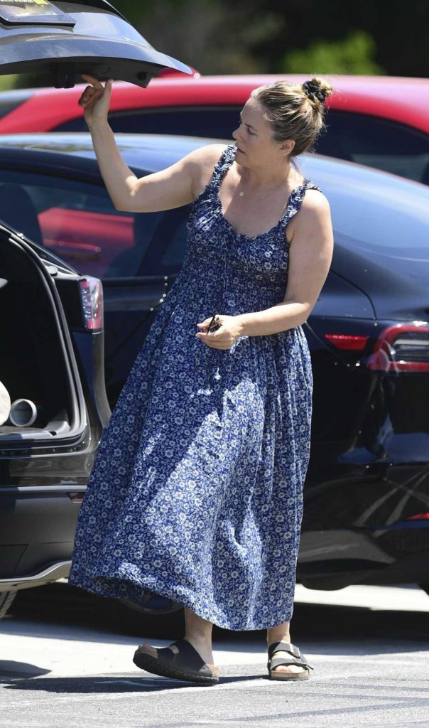 Alicia Silverstone in a Blue Floral Dress