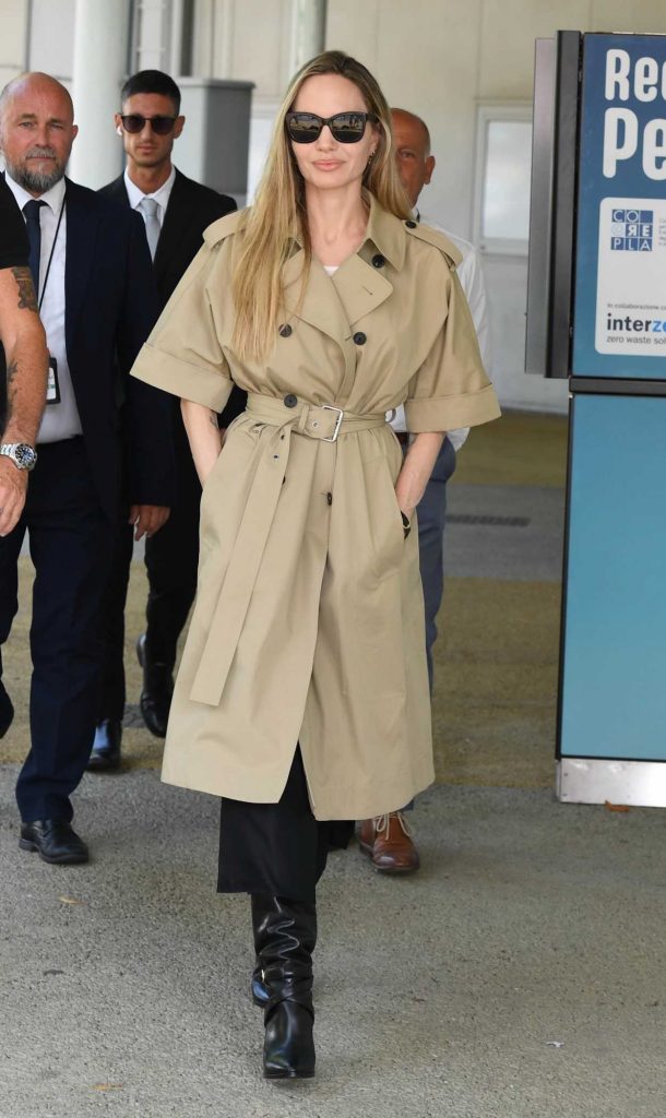 Angelina Jolie in a Beige Trench Coat