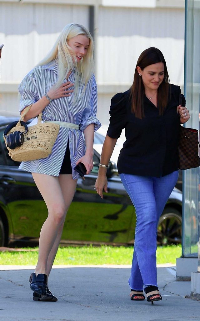 Anya Taylor-Joy in a Blue Striped Shirt