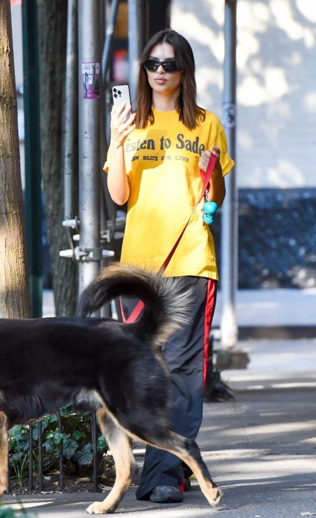 Emily Ratajkowski in a Yellow Tee