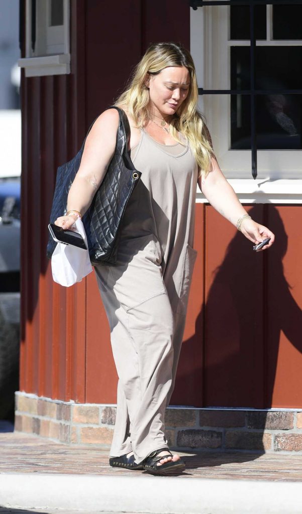 Hilary Duff in a Beige Jumpsuit