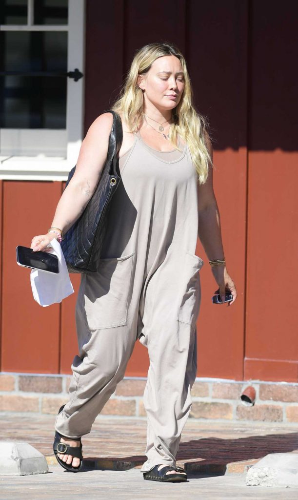 Hilary Duff in a Beige Jumpsuit