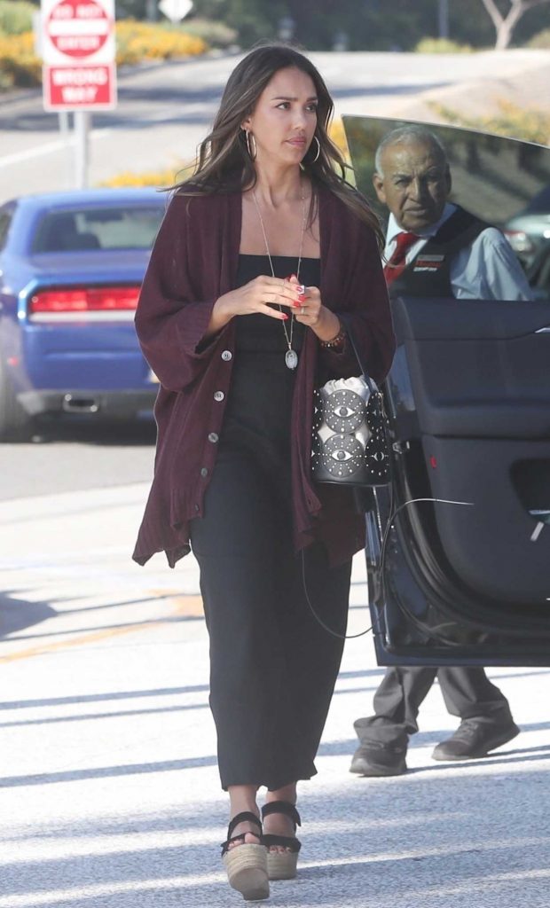 Jessica Alba in a Burgundy Cardigan