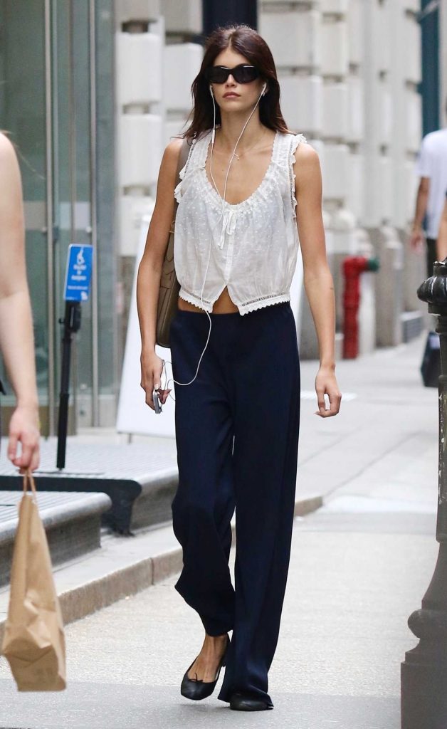 Kaia Gerber in a White Blouse