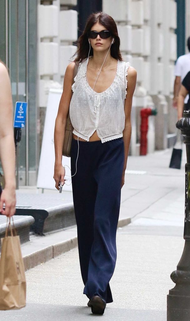 Kaia Gerber in a White Blouse