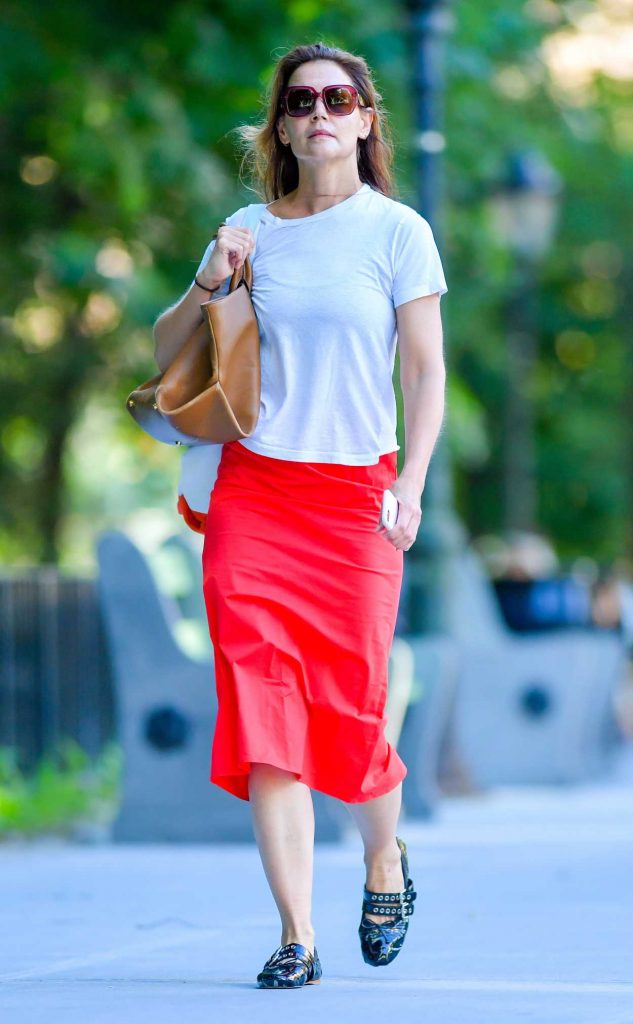 Katie Holmes in a Red Skirt