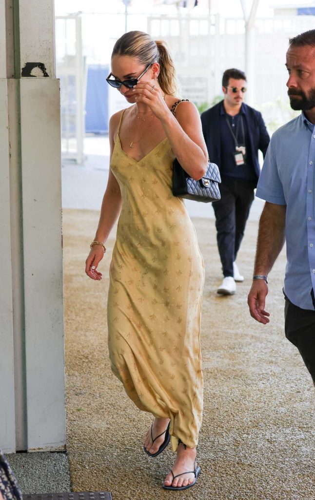 Lily James in a Beige Dress