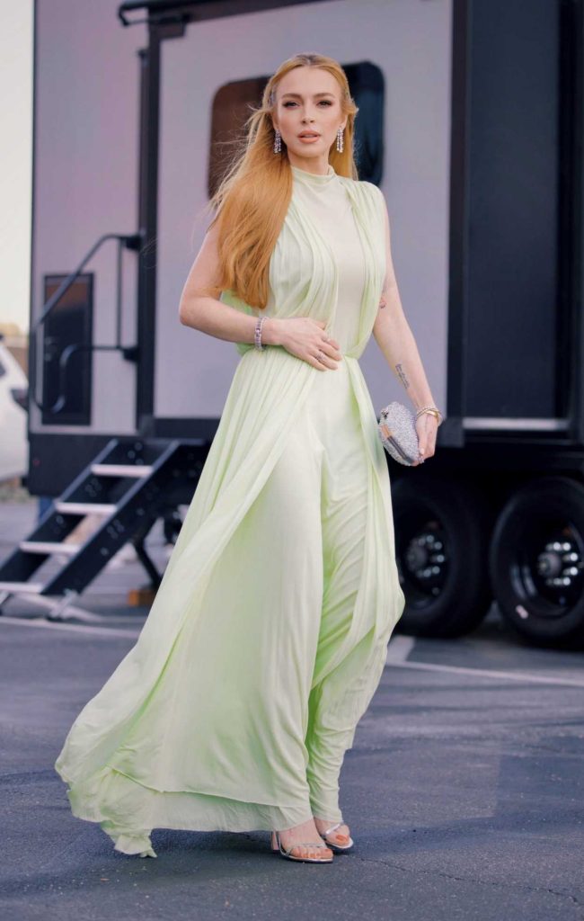 Lindsay Lohan in a Neon Green Dress