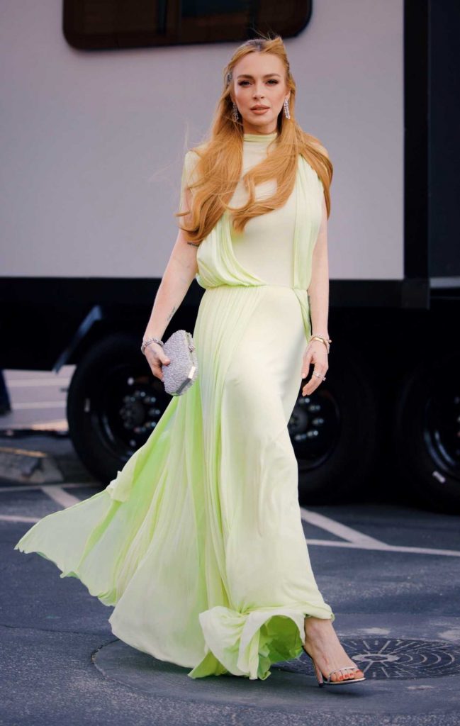 Lindsay Lohan in a Neon Green Dress