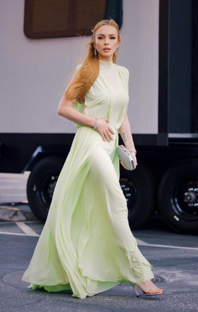 Lindsay Lohan in a Neon Green Dress