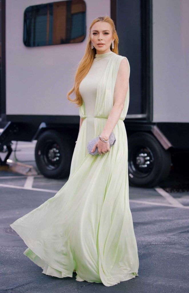 Lindsay Lohan in a Neon Green Dress