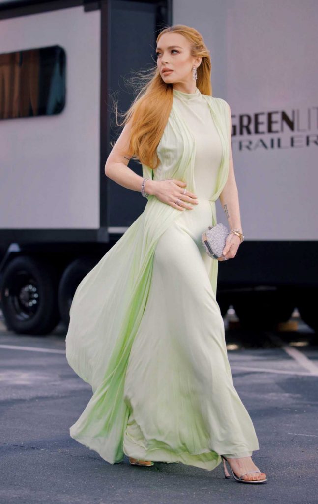 Lindsay Lohan in a Neon Green Dress