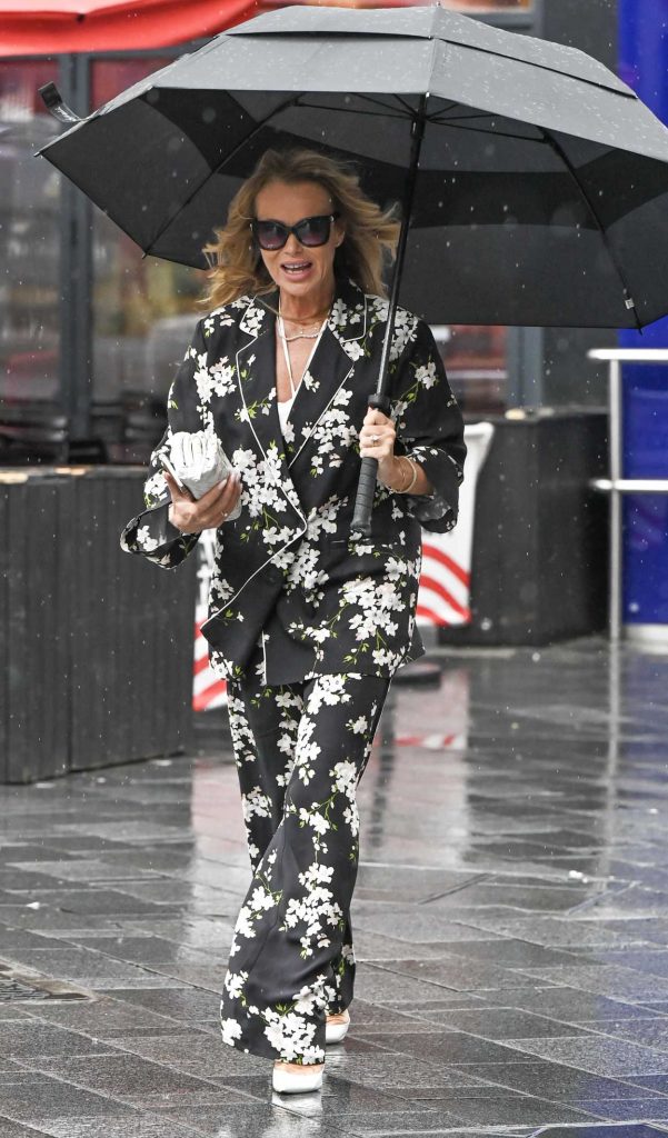 Amanda Holden in a Black Floral Pajamas Suit