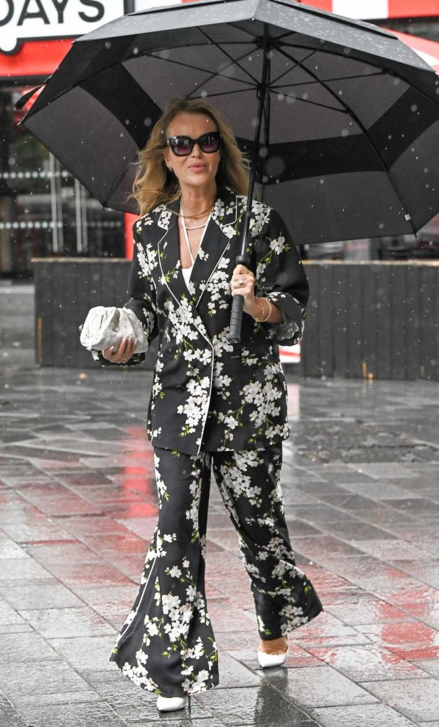 Amanda Holden in a Black Floral Pajamas Suit