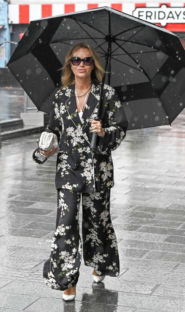 Amanda Holden in a Black Floral Pajamas Suit