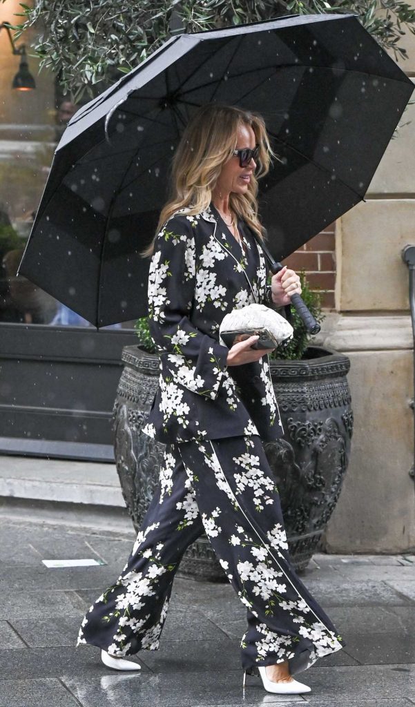 Amanda Holden in a Black Floral Pajamas Suit