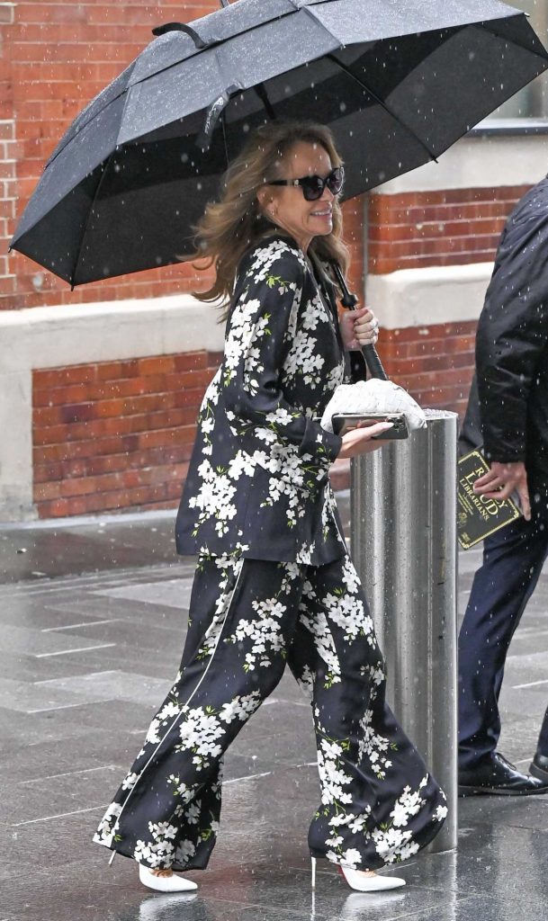 Amanda Holden in a Black Floral Pajamas Suit