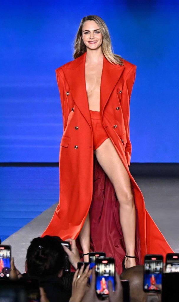 Cara Delevingne in a Red Ensemble