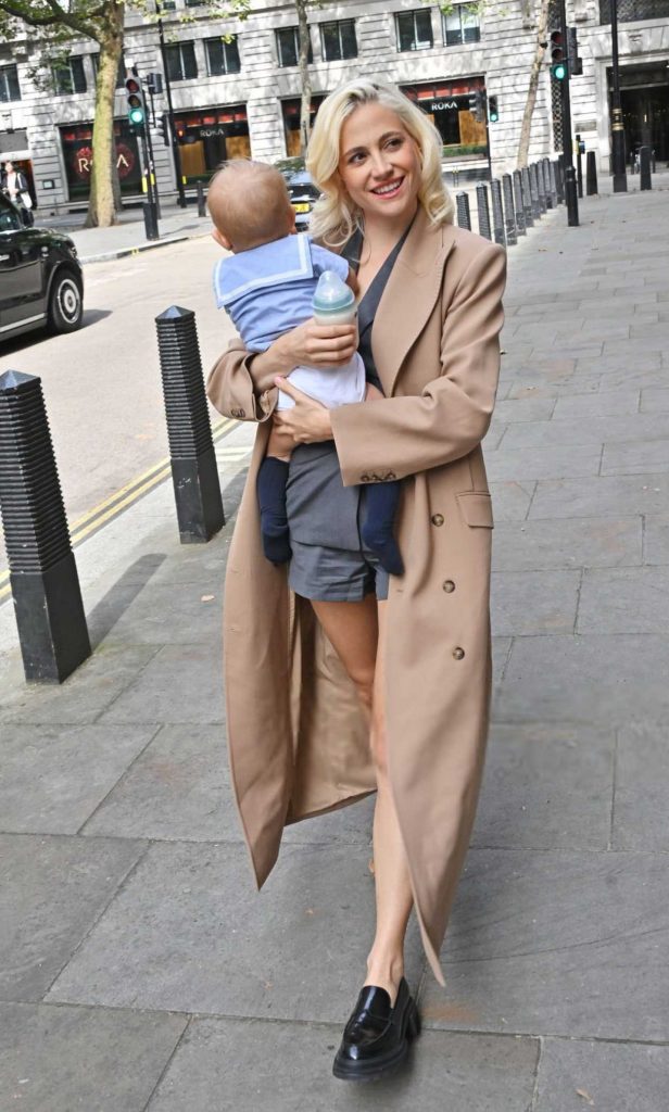 Pixie Lott in a Beige Coat