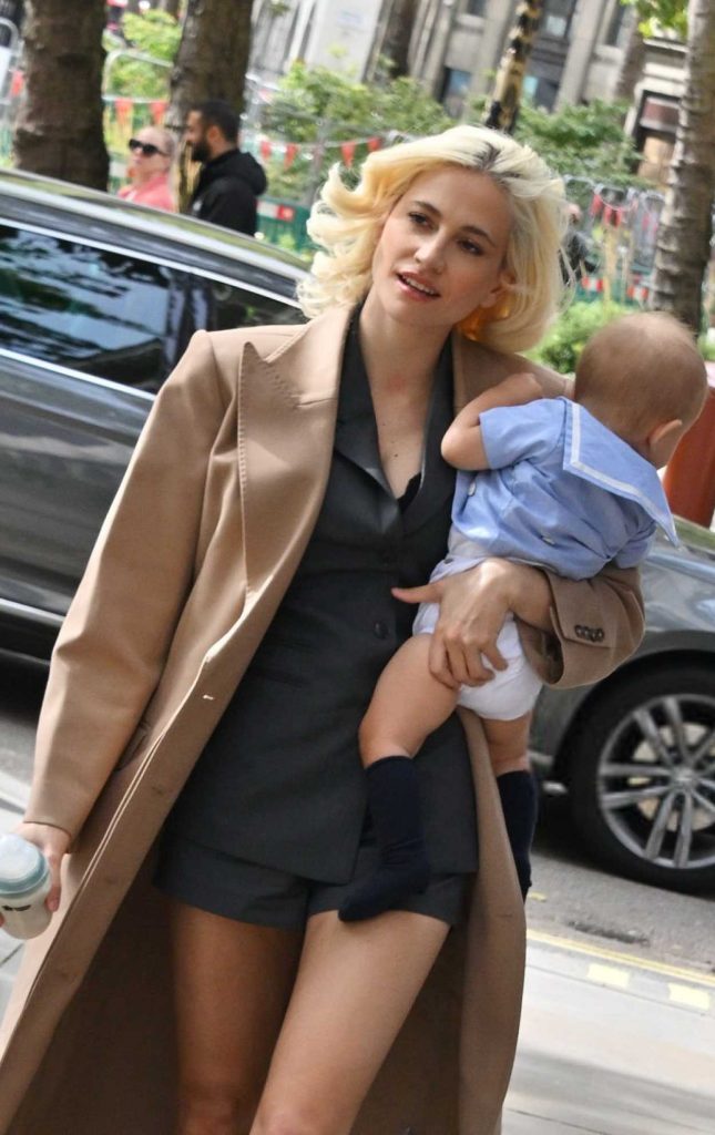 Pixie Lott in a Beige Coat