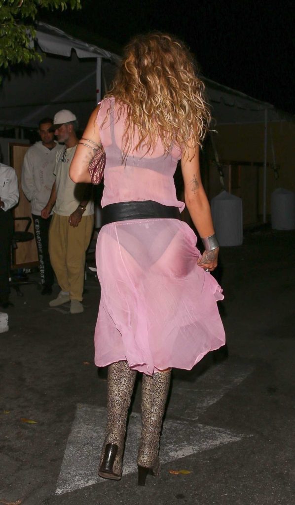 Rita Ora in a Pink See-Through Dress