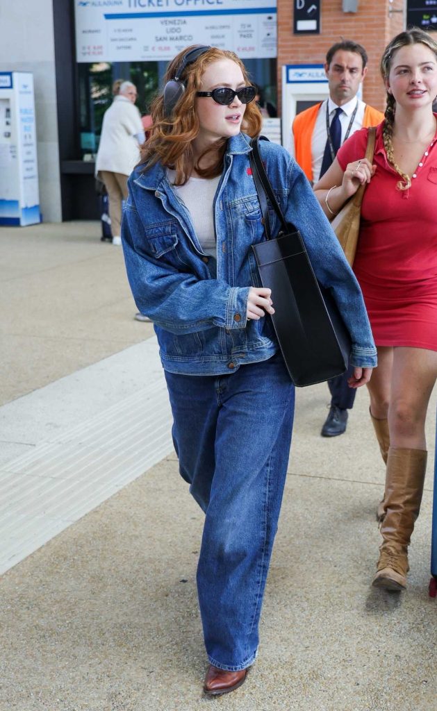 Sadie Sink in a Denim Pantsuit