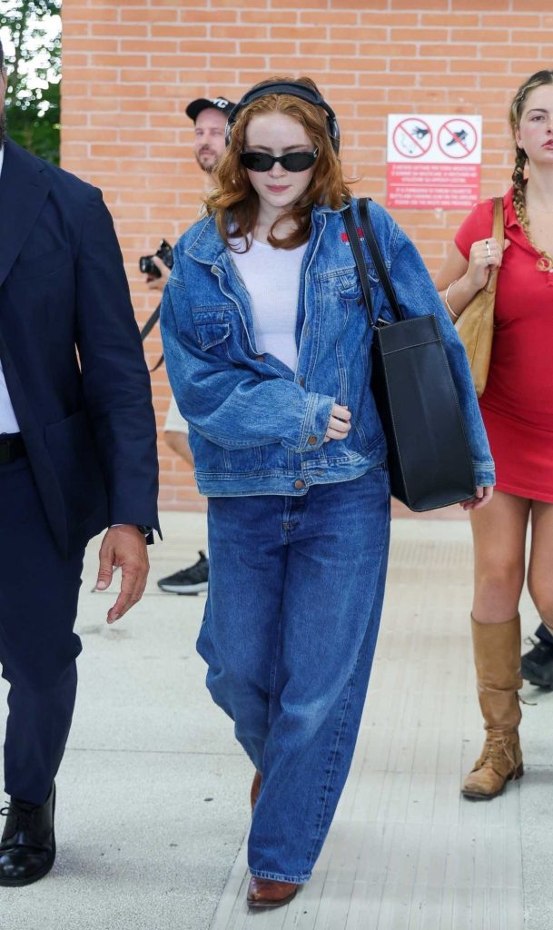 Sadie Sink in a Denim Pantsuit