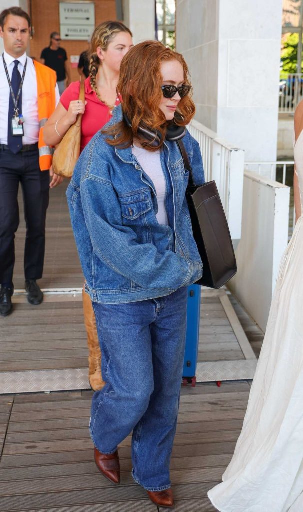 Sadie Sink in a Denim Pantsuit