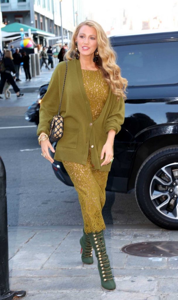 Blake Lively in an Olive Cardigan