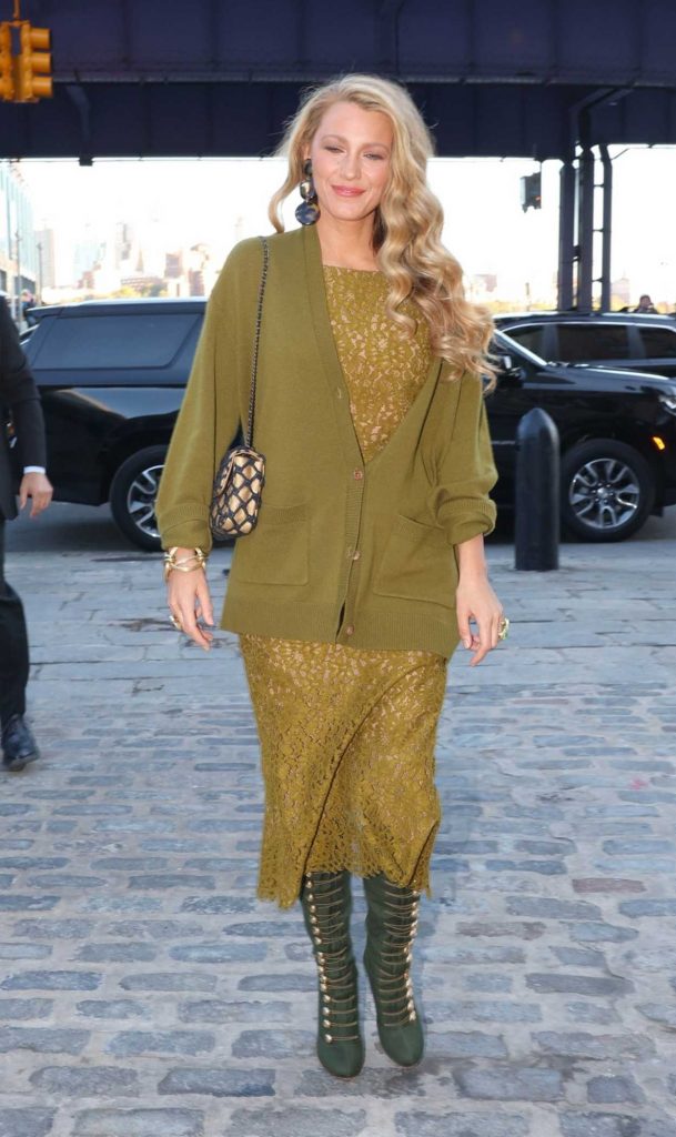 Blake Lively in an Olive Cardigan