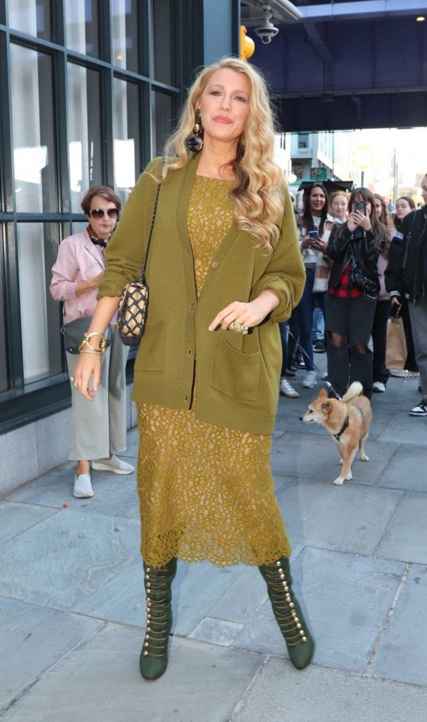 Blake Lively in an Olive Cardigan