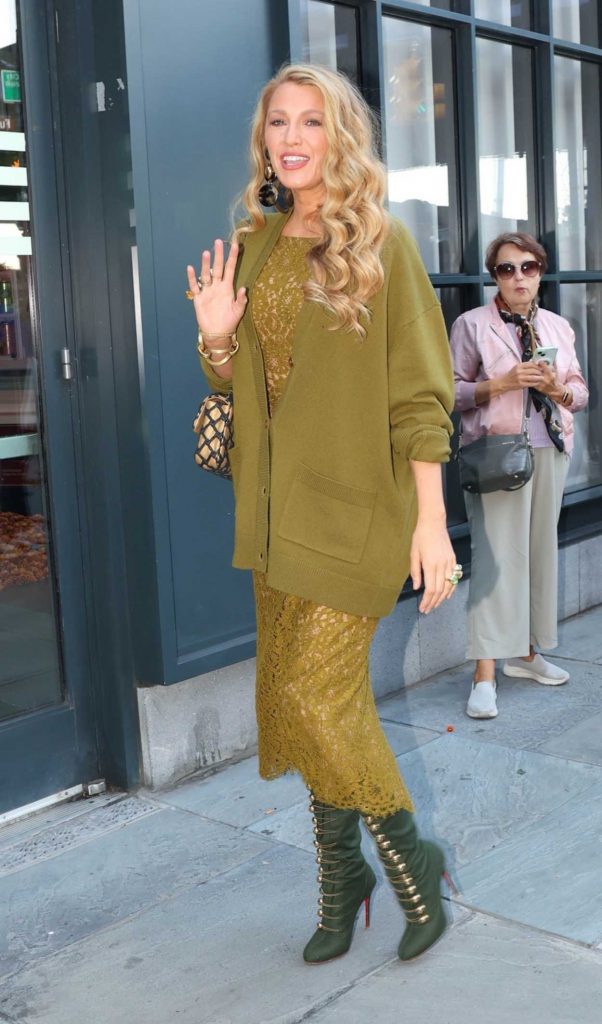 Blake Lively in an Olive Cardigan