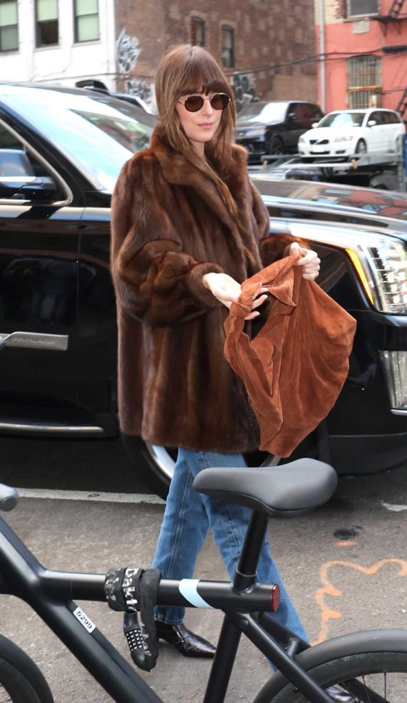 Dakota Johnson in a Brown Fur Coat