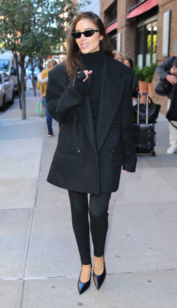 Olivia Culpo in a Black Coat