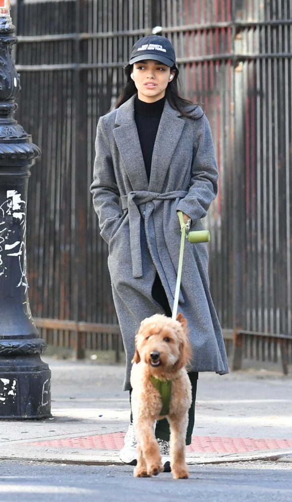 Rachel Zegler in a Grey Coat