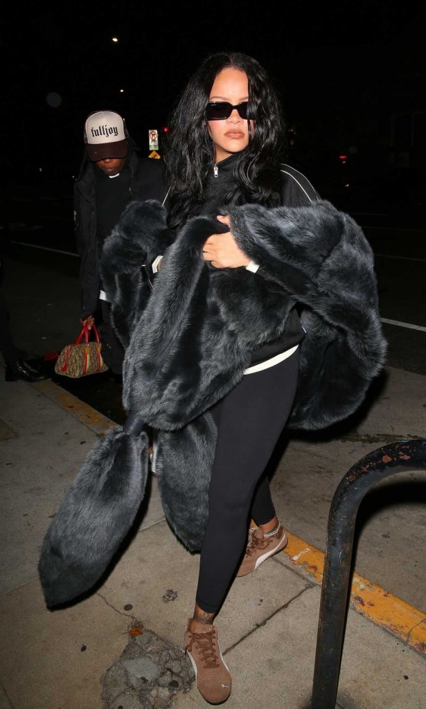 Rihanna in a Black Fur Coat