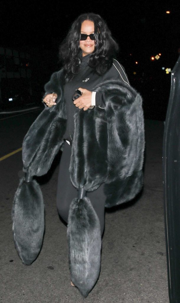 Rihanna in a Black Fur Coat